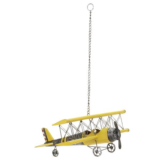 Yellow Retro Airplane Hanging Airplane Accent